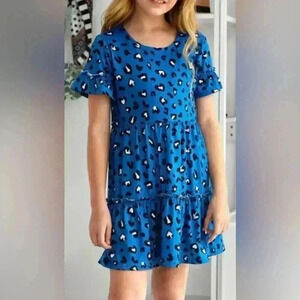 Wonder Nation Girls Blue Leopard Print Tiered Ruffle Dress Size S 6-6X